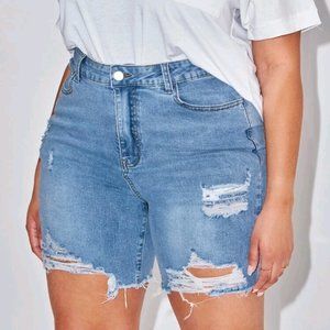 SHEIN Plus Ripped Raw Hem Denim Shorts
